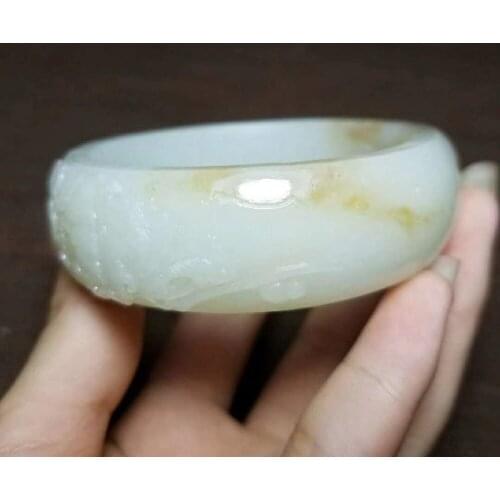 H30#Russian material and Tianyu sugar white jade carved bracelet