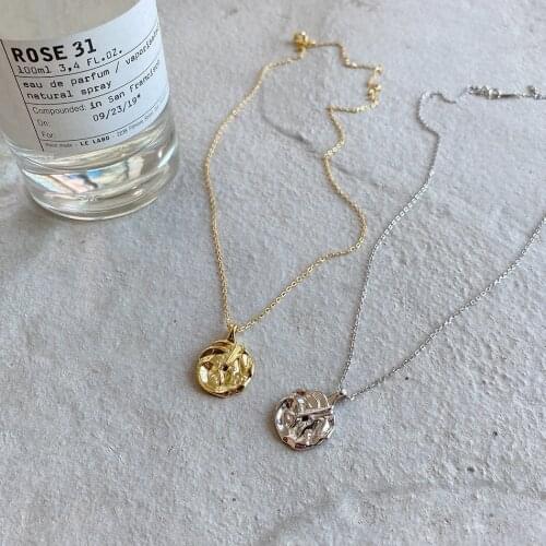 INS Authentic 925 Sterling silver White/ Gold Irregular Leaf Coin Pendant necklace Fine Jewelry TLX1086