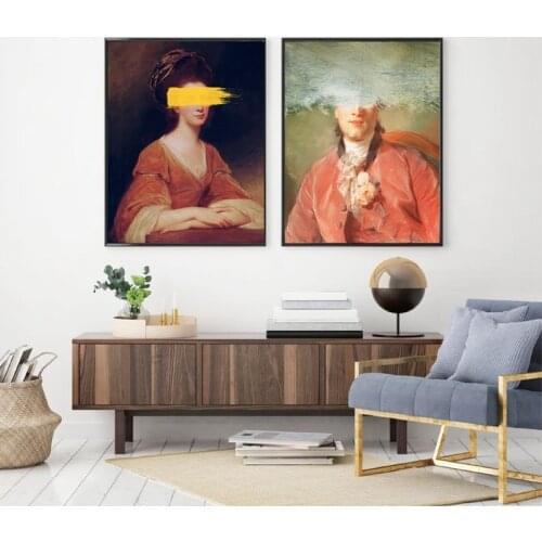 Altered Art Vintage Portrait of Man Woman Pastel Canvas Painting Prints Quirky Gallery Wall Decor Artwork Poster Home Decoration