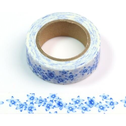 1pcs blue Flowers Washi Tape Adhesive Tape DIY Scrapbooking Sticker Label Masking Tape