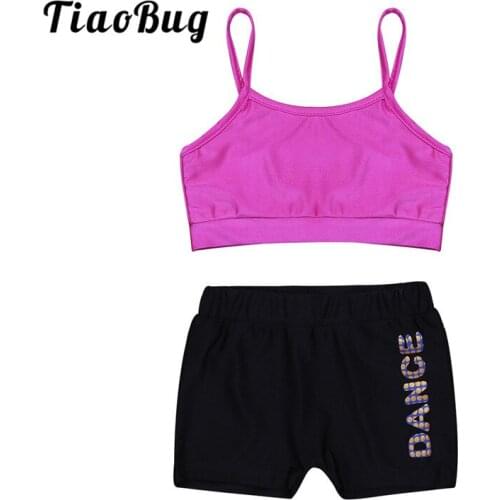 TiaoBug Kids Girls Two-piece Dance Wear Crop Top with Shorts Sports Set Children Ballet Dance Workout Gymnastics Shorts Tops Set