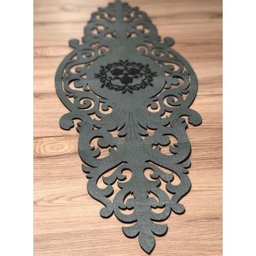 My Corner Dowry Laser Embroidered Custom Cut Leather Runner Dark gray