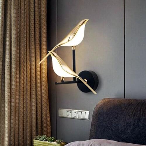 Nordic Style Creative Magpie Bird Bedroom Bedside Led Wall Lamp Art Parlor Background Wall Decoration Sconce Lighting
