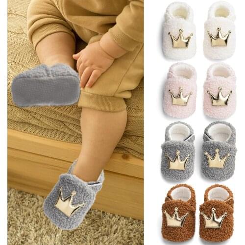 JOCESTYLE Baby Winter Crown Furry Walking Shoes Soft Sole Non-slip Footwear Crib Shoe Dropshipping