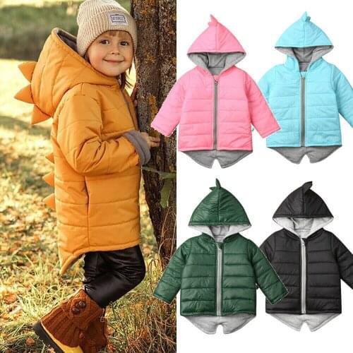 Autumn Winter Kids Baby Girl Boy Coats Dinosaur Hoodies Parkas Long Sleeve Zipper Warm Outerwear Children Solid Coats 1-7Y