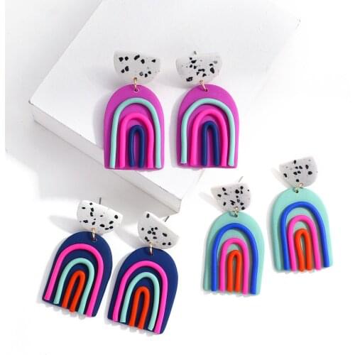 Lifefontier Unusual Purple Blue Gradient Polymer Clay Earrings for Women Handmade Ceramic Long Dangle Drop Earrings Jewelry