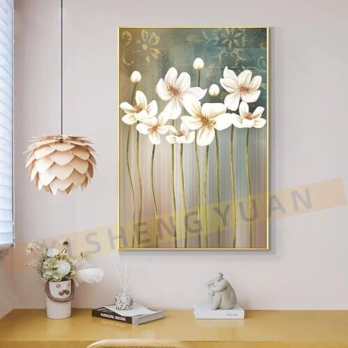 Best White Flowers Abstract Oil Painting Modern Hand-painted Wall Art Living Room Picture Home Decoration Painting No Framed