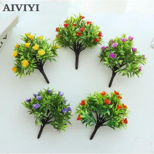 Small Plastic Green Plants with Flowers Home Decor Wedding Christmas Garden Wall Hanging Bedroom Decoration Little Tree