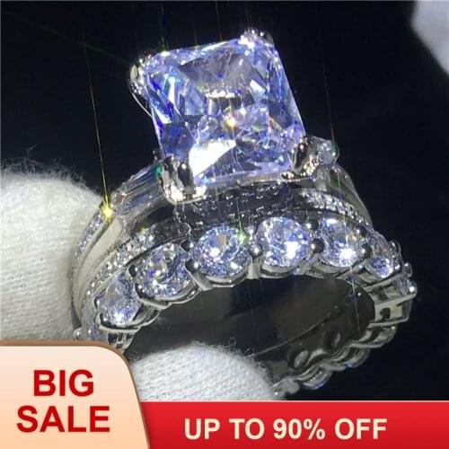 Classic Eiffel Tower Shape ring set Silver color 8ct AAAAA Cz Stone Engagement wedding band ring for women Bridal Jewelry