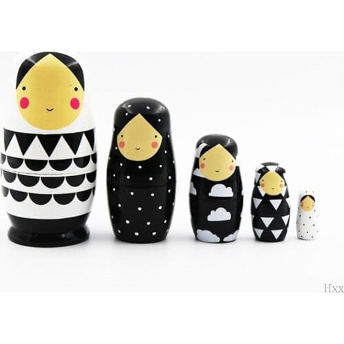 New 5pcs Set Russian Nesting Dolls Wooden Matryoshka Doll Handmade Painted Stacking Dolls Collectible Craft Toy