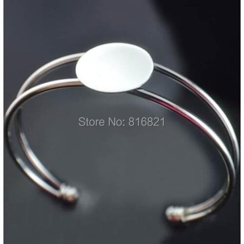 Blank Cuff Bangle Settings with Flat Circle Glue Pad Cabochons Base Open Bracelet Bangle DIY Findings Rhodium tone Plated