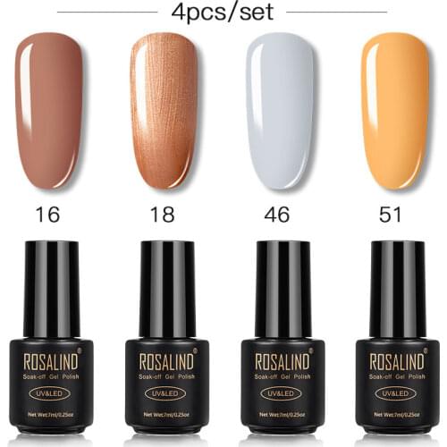 ROSALIND 4 PCS Gel Polish Kit Nail Set Color Gel Nail Polish Lamp Semi Permanent Nails Art Lacquer Manicure Set