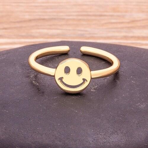 Luxury Zircon Paved Smiley Heart Rings For Woman Newest Gold Color Open Adjustable Cocktail Party Wedding Ring Jewelry Gift
