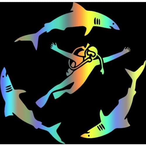 S51767# Various Sizes/Colors Car Stickers Vinyl Decal Diver with Sharks Decorative Accessories Creative Waterproof