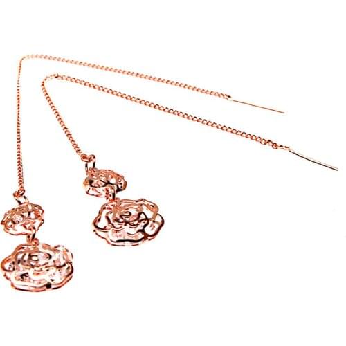 Rose drop earring,rose golden plated flower with crystal inside,double rose flower earring with high quality plating