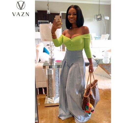 VAZN 2021 INS Popular Elegant Young Sexy Joker Overalls Free Fashion Solid High Waist Long Wide Leg Pants