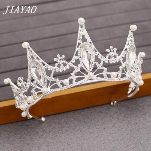 Silver Color Crystal Tiaras Rhinestone Queen Crowns Wedding Hair Accessories Pearl Crystal Bridal Tiara Hair Crown Head Jewelry