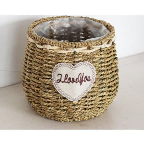 Hand Woven Straw Vase Pastoral Air Permeable Woven Decorative Flowerpot with Waterproof Lining Artificial Flower Decor Plant Pot