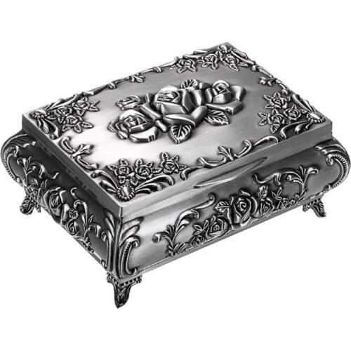Vintage Metal Jewelry Box Small Trinket Jewelry Storage Box for Rings Earrings Necklace Treasure Chest Organizer Antique