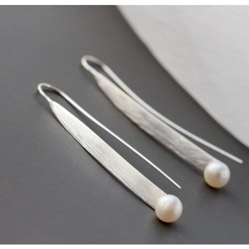 Authentic 925 Sterling Silver Lady Retro Style Charm Natural Freshwater Pearl Trendy Long Earrings Wedding Party Fine Jewelry