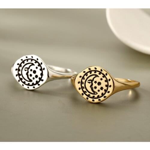 Vintage Star Moon Rings For Women Gold Stainless Steel Ring Boho Wedding Matching Rings Goth Female Jewelry Anillos Bague