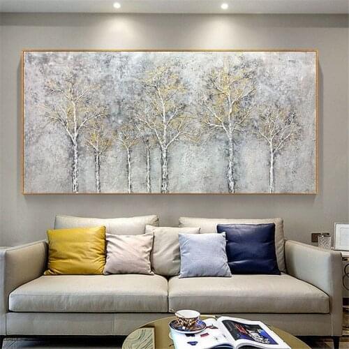 100%Hand-painted modern oil painting plant forest Siberian fir winter gray and white canvas painting home decoration living room