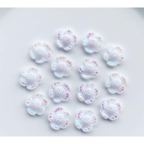 12mm AB Resin Shiny Flower Flatback Rhinestone Scrapbook Wedding DIY Resin Ornaments 40pcs -HE22