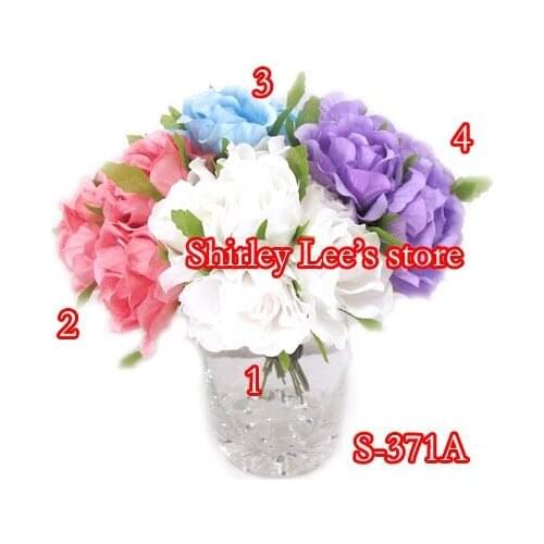 144 BUNCHES=864pcs X Artificial Silk Rose Flower Bunch W/Wired Stem,Mix 4 COLORS,Scrapbooking Favour Box Decor