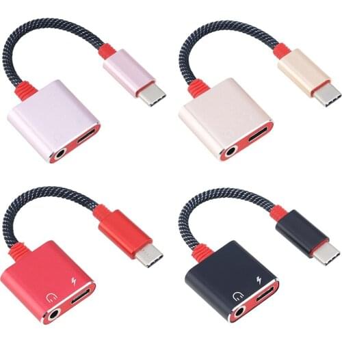 2 in 1 Type-C Usb C To 3.5mm Jack Cable Charging Audio Adapter Splitter Headphone Convertor for Samsung s10/s20/note/9 100pcs