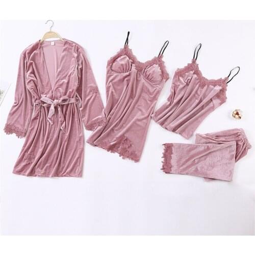 4 piece womens summer pajamas set sexy lace pajamas set pyjamas home suit clothing sleepwear