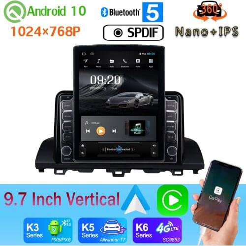 9.7" Vertical Style Car Media GPS CarPlay Android 10 360 Camera Radio For Honda Accord 10 2018 2019 PX6 4+64G Android auto SPDIF