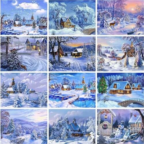 Diy Diamond Painting Winter Cross Stitch Landscape Diamond Embroidery Snow Rhinestone Mosaic Layout Home Art Decor Handmade Gift
