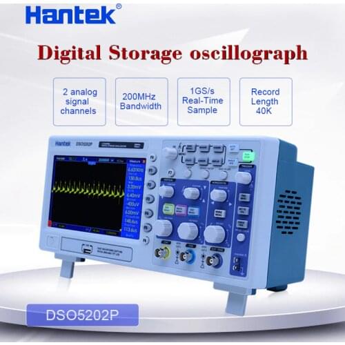 Hantek DSO5202P Digital Oscilloscope 200MHz 2 Channels 1GSa/s 7" TFT LCD Record Length 40K USB AC110-220V Desktop osciloscope
