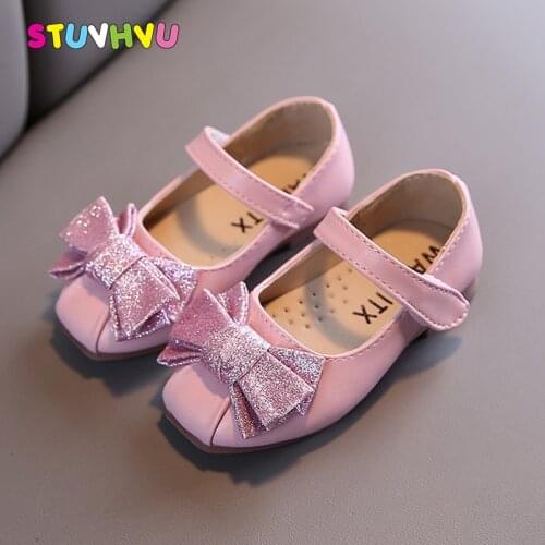 Kids Shoes for Girl Leather Spring and Autumn New Soft-soled Fashion Shallow Bowknot Princess Girls Shoes Casual Children Shoe