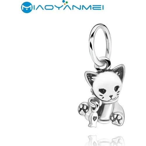 Women DIY Pendent Fit Original Pandora Bracelets 925 Sterling Silver Beads Kitty-Cat Dangle Charm