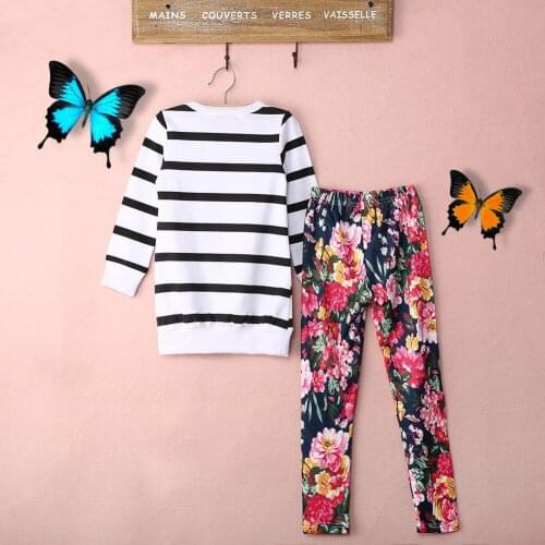 Toddler Kids Baby Girls Striped T Shirt Tops And Floral Pants Set Clothes Cotton Outfits US