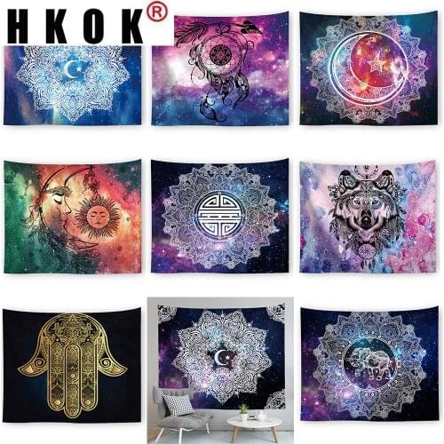 HKOK Indian Mandala Starry Sky Tapestry Wall Hanging Covering Rugs Background Cloth Beach Mat Blanket Art Bedroom Dorm Home Deco