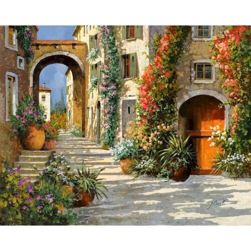 Gatyztory Diy Painting By Numbers Flower Street Canvas Colouring Landscape Handpainted Gift Wall Decor 60×75cm Frame