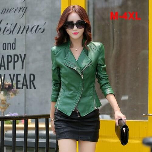 Autumn Faux Casual Red Oversized Leather Jacket Women Ladies Biker Moto Short Zipper Soft PU Leather Jackets Woman Fashion Coats