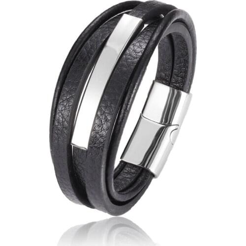 Trendy Genuine Leather Bracelets Men Stainless Steel Multilayer Braided Rope Bracelets for Male Female Bracelets Jewelry