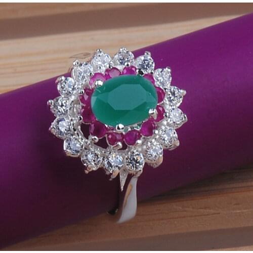Fashion Women Green Oval Cut Zircon Rings for Wedding Engagement Promise Ring Jewelry