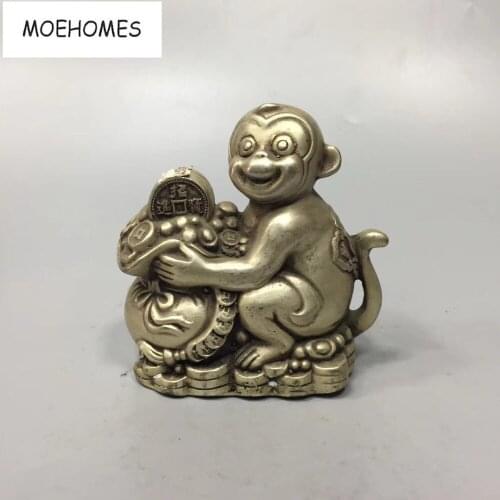 MOEHOMES China Tibet Silver Ancient fengshui Wealth, money, treasure copper Statue-Monkey, purse metal crafts home decoration