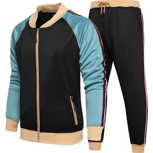 New Brand Mens Sets Zipper Jacket Sportswear Suits 2 Piece Men Fashion Coat+Jogging Pants Sets Male Contrast Color Streetswear