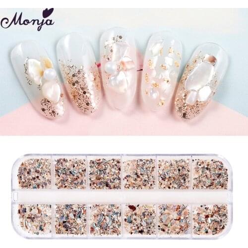 Monja 12 Grids/Box Multi-size Nail Art Irregular Flakes 3D Charm Marble Sequins DIY Decorations Manicure Accessories Tool