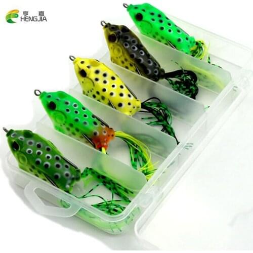 Hengjia 5pcs Frog Fishing Lures Kit 12g 6cm Snakehead Lure Topwater Floating Frog Baits with Box pesca isca Artificial