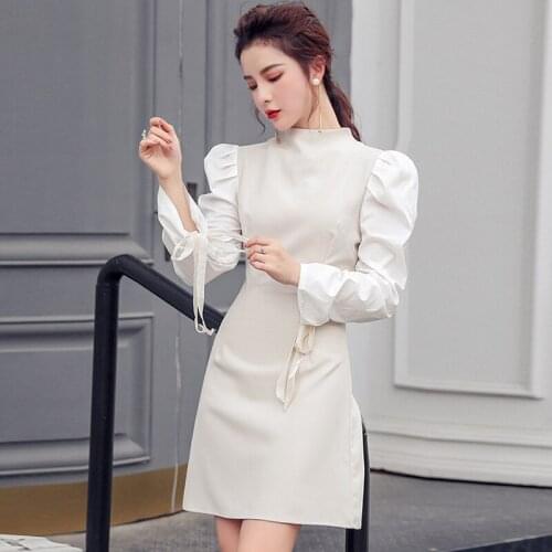 New arrival comfortable fashion high quality office lady long sleeves cute vintage elegant temperament patchwork mini dress