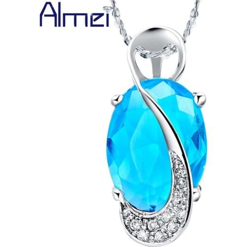 Almei Necklace For Women Necklaces & Pendants Silver Color Jewellery With Blue Stone Bijoux Femme Vintage 2017 Best Friend N913