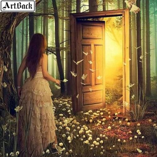 5d full square diamond painting girl door forest landscape mosaic diamond embroidery landscape crafts sticker home decoras Gifts