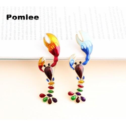 Pomlee New Arrival Red Blue Color Enamel Lobster Brooches for Women Vintage Vivid Animal Pins Coat Accessories Kids Good Gift
