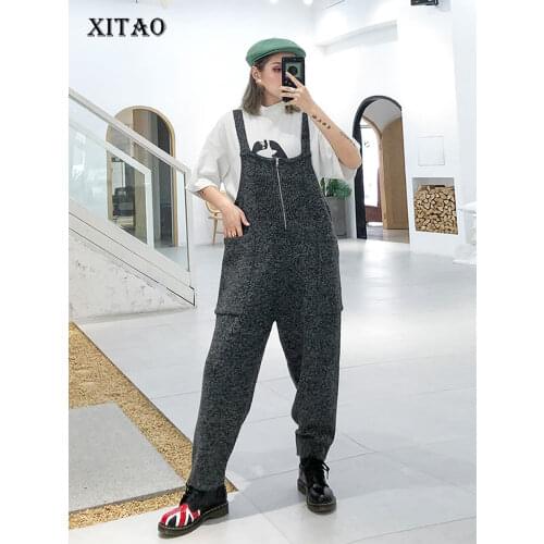 XITAO Off Shoulder Straight Jumpsuit Women Fashion New 2019 Autumn Pocket Knitted Backless Elegant Minority Bodysuits WLD2935
